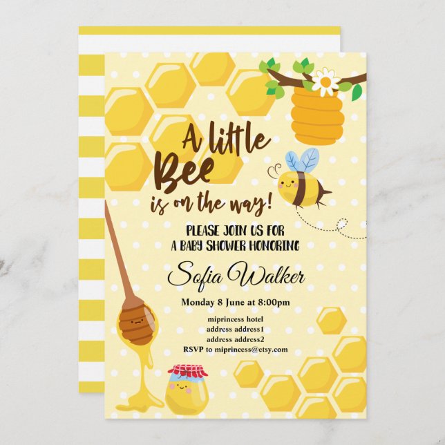 bee, honey bee, honey comb , baby shower invitation (Front/Back)