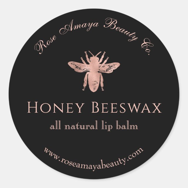 Bee Honey Beeswax Rose Gold Beauty Cosmetic Classic Round Sticker (Front)