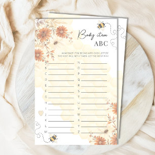 Bee Honey Boho Baby Shower Item ABC Game