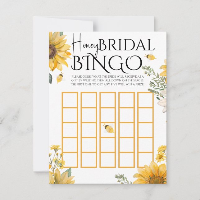 Bee Honey Bridal Shower Bingo Game Card (Front)