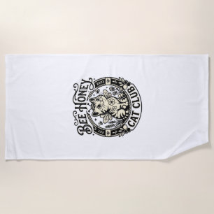 Bee Honey Cat Funny Cat Graphic - Bee Honey Cat Cl Beach Towel