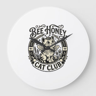 Bee Honey Cat Funny Cat Graphic - Bee Honey Cat Cl Large Clock