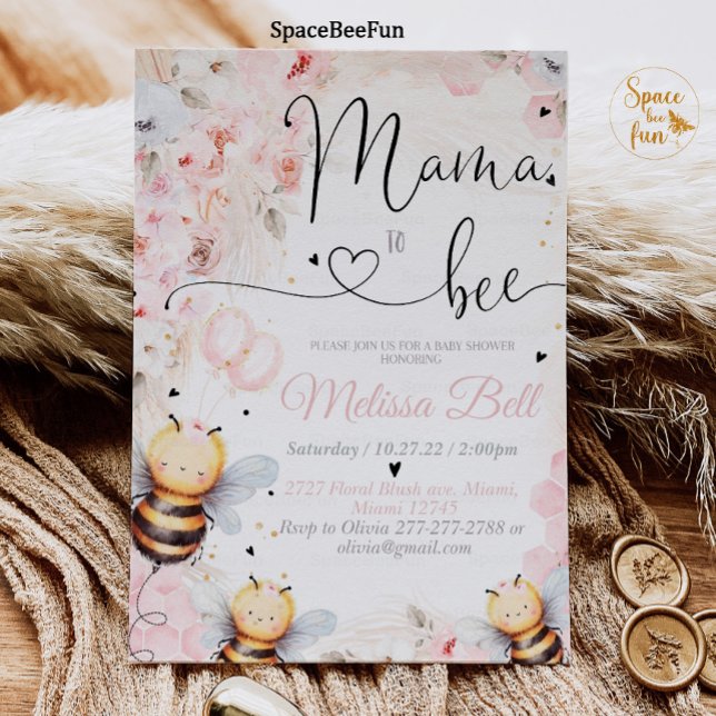 Bee Honey invitation Baby shower Mama to bee Baby  (Bee Honey Birthday invitation Boho Pampas Grass Girl Bee Honey Party Pink So Sweet to Bee invites On)