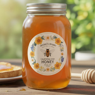 Bee Honey Jar Sticker Label - Vomtage Cream Floral