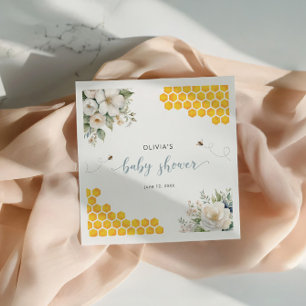 Bee Honey Rose Hip Flowers Baby Shower Napkin