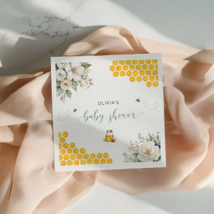 Bee Honey Rose Hip Flowers Baby Shower Napkin