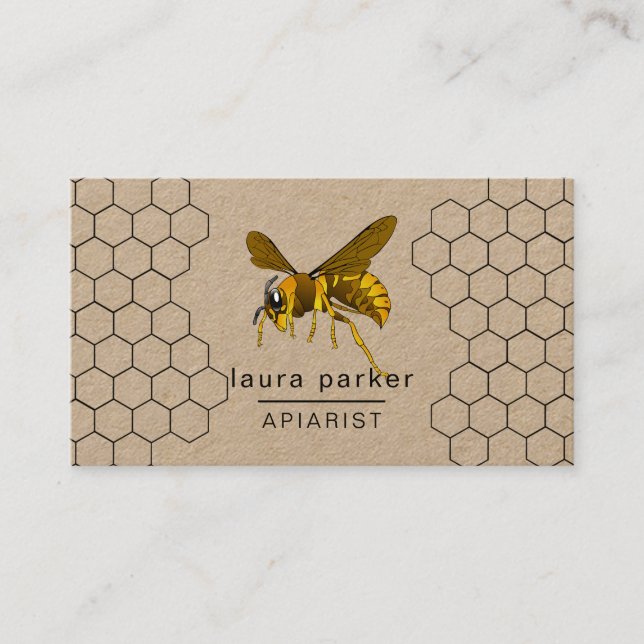 Bee Honey Seller Apiarist Black Nature Hexagon Business Card (Front)