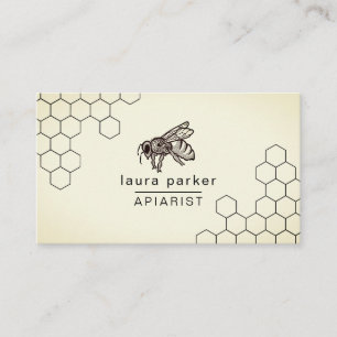 Bee Honey Seller Apiarist Black White Hexagon  Bus Business Card