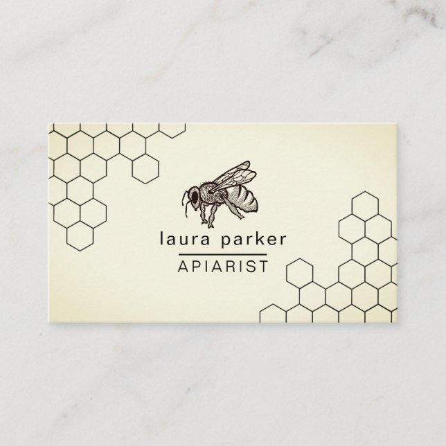 Bee Honey Seller Apiarist Black White Hexagon  Bus Business Card (Front)