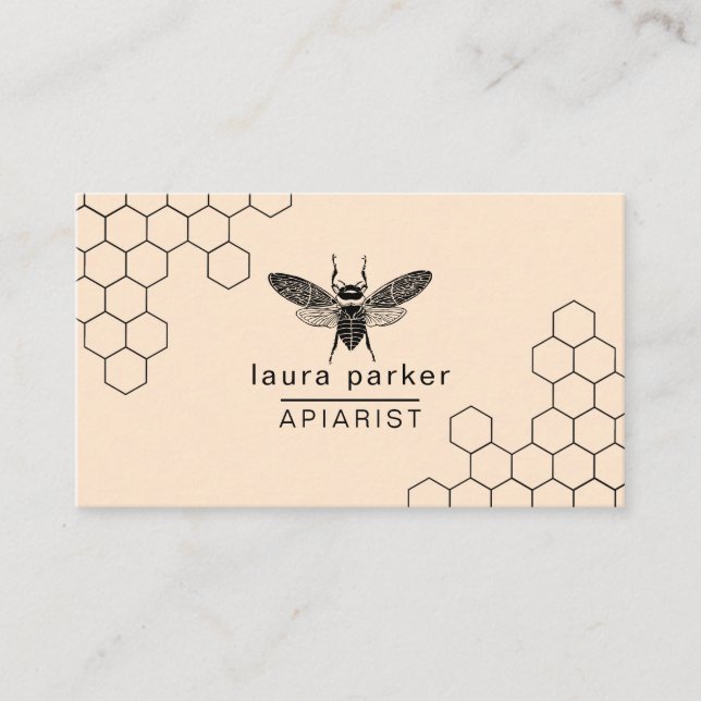 Bee Honey Seller Apiarist Black White Hexagon Busi Business Card (Front)