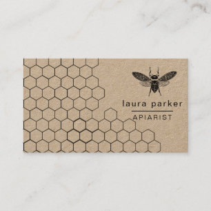 Bee Honey Seller Apiarist Black White Hexagon Business Card