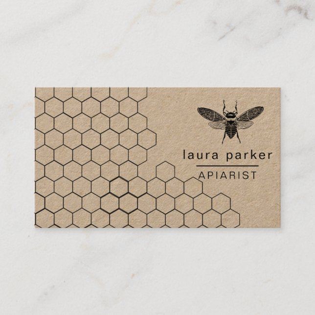 Bee Honey Seller Apiarist Black White Hexagon Business Card (Front)