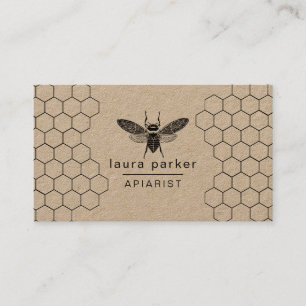 Bee Honey Seller Apiarist Black White Hexagon Business Card