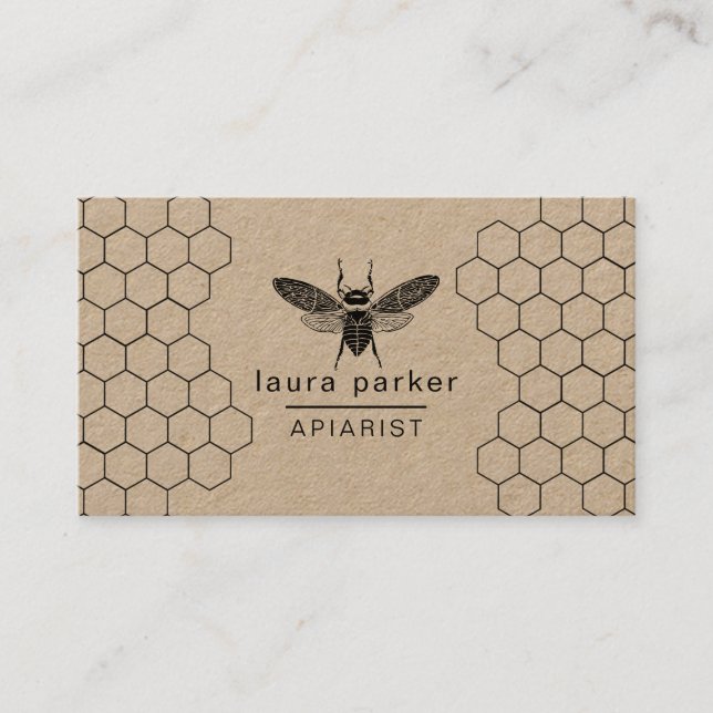 Bee Honey Seller Apiarist Black White Hexagon Business Card (Front)