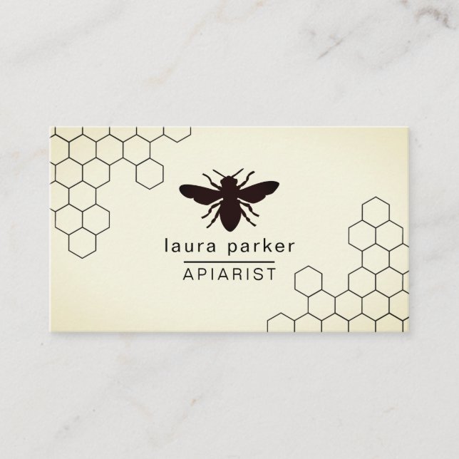 Bee Honey Seller Apiarist Black White Hexagon   Business Card (Front)