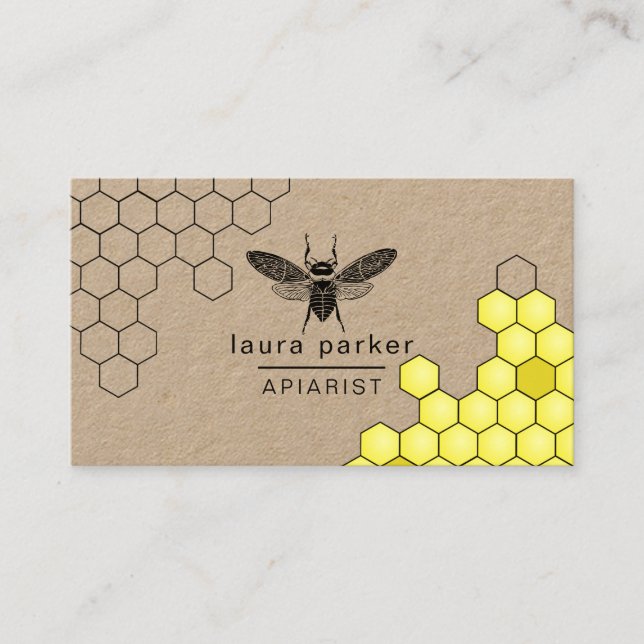 Bee Honey Seller Apiarist Black Yellow Hexagon Bus Business Card (Front)