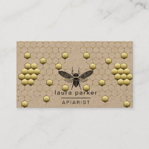 Bee Honey Seller Apiarist Black Yellow Hexagon Business Card