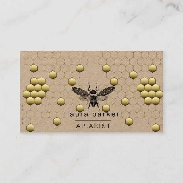 Bee Honey Seller Apiarist Black Yellow Hexagon  Business Card (Front)