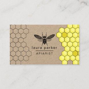 Bee Honey Seller Apiarist Black Yellow Hexagon Business Card
