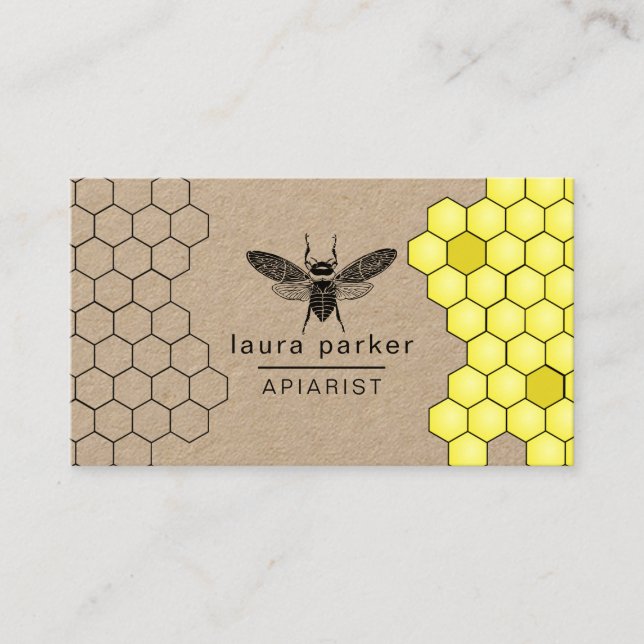Bee Honey Seller Apiarist Black Yellow Hexagon Business Card (Front)