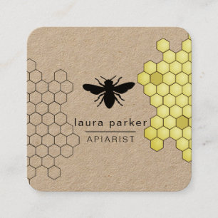 Bee Honey Seller Apiarist Black Yellow Hexagon Squ Square Business Card