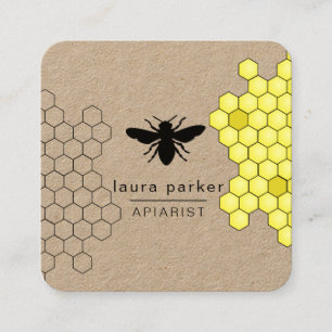 Bee Honey Seller Apiarist Black Yellow Hexagon Squ Square Business Card