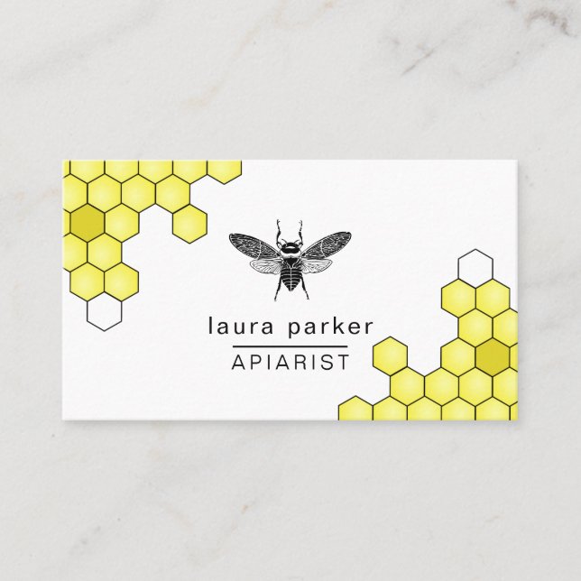 Bee Honey Seller Apiarist Black Yellow Letterpress Business Card (Front)