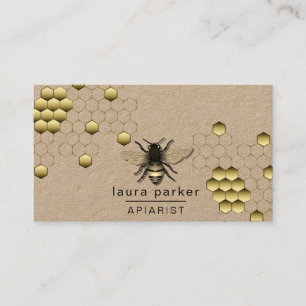 Bee Honey Seller Apiarist Gold Yellow Hexagon B Business Card