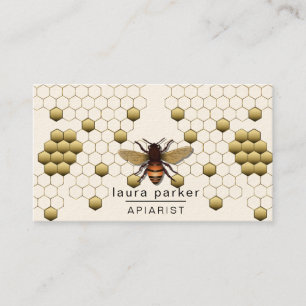 Bee Honey Seller Apiarist Gold Yellow Hexagon   Bu Business Card