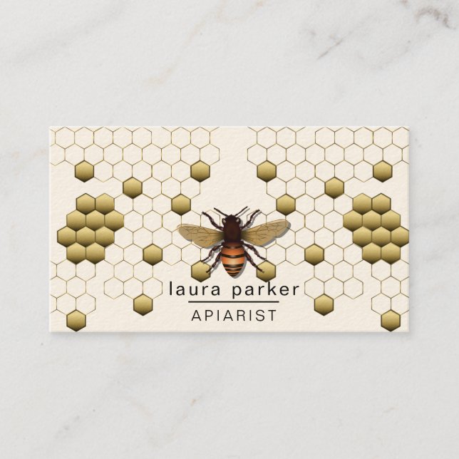 Bee Honey Seller Apiarist Gold Yellow Hexagon   Bu Business Card (Front)