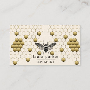 Bee Honey Seller Apiarist Gold Yellow Hexagon Business Card