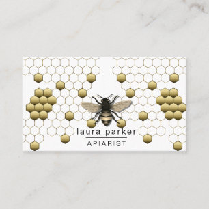 Bee Honey Seller Apiarist Gold Yellow Hexagon   Business Card