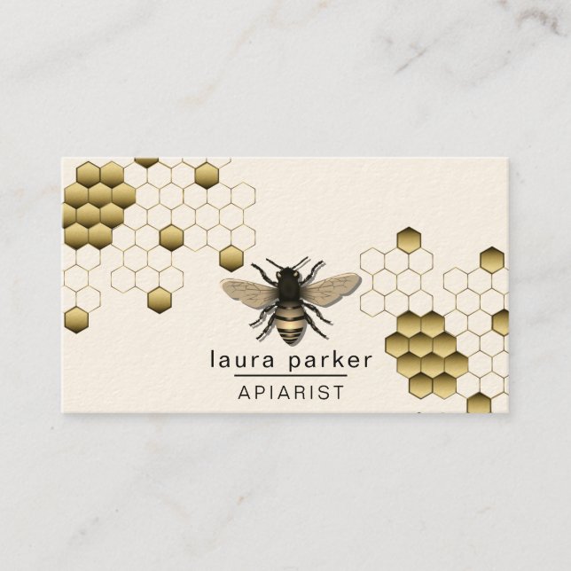 Bee Honey Seller Apiarist Gold Yellow Hexagon    Business Card (Front)