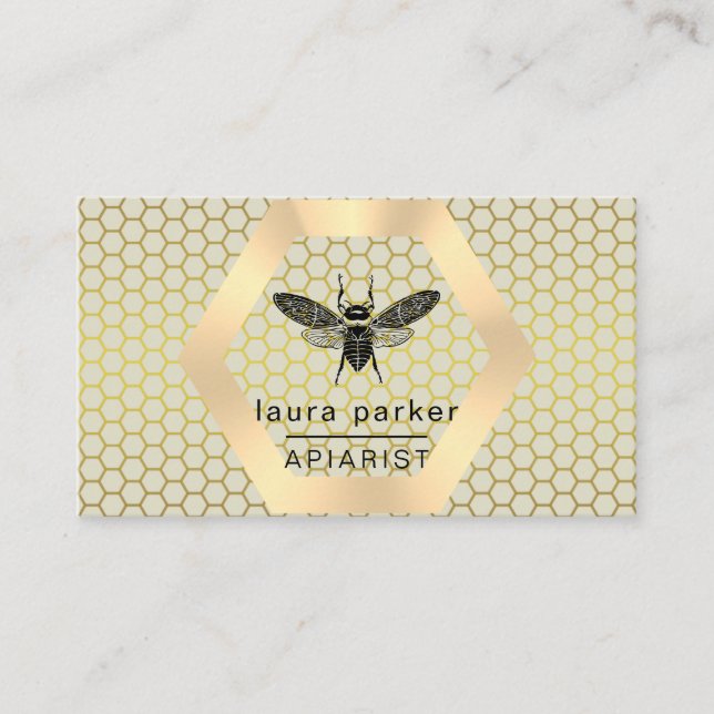 Bee Honey Seller Apiarist Lime Yellow Gold Hexagon Business Card (Front)