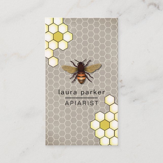 Bee Honey Seller Apiarist Rustic Brown Hexagon Business Card (Front)