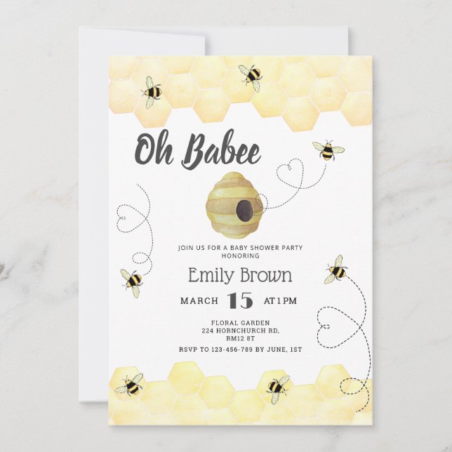 Bee Honey Watercolor Oh baby Baby Shower Invitation (Front)