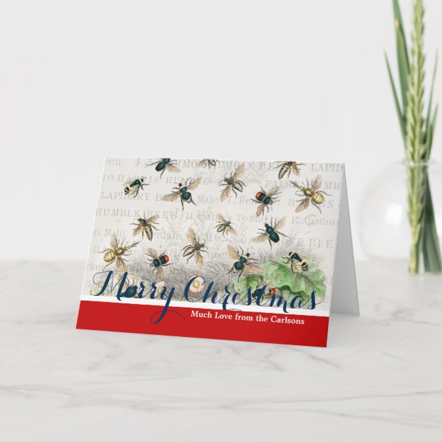 Bee Honey Worker Queen Bees Antique  Holiday Card (Front)