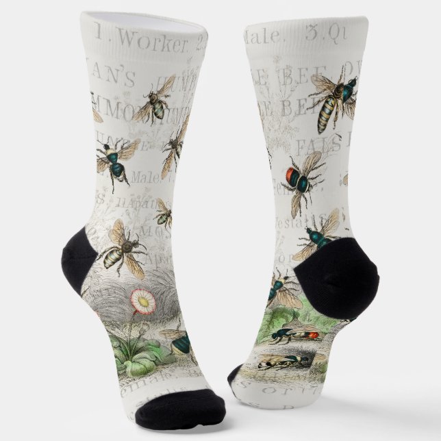 Bee Honey Worker Queen Bees Antique  Socks (Angled)