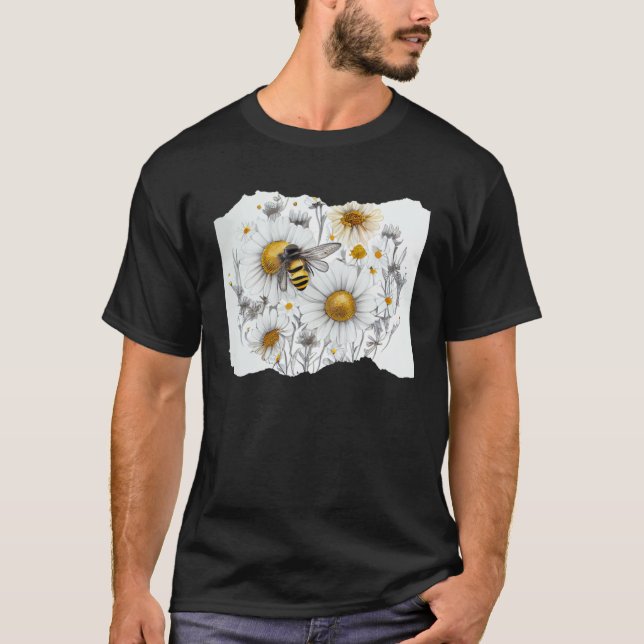 Bee Honeybee Daisy Flowers T-Shirt (Front)