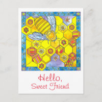 Bee Honeycomb Daisy Flowers Hello Sweet Friend