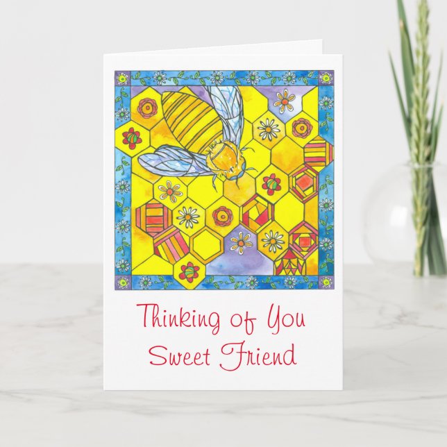 Bee Honeycomb Daisy Thinking of You Sweet Friend Card (Front)