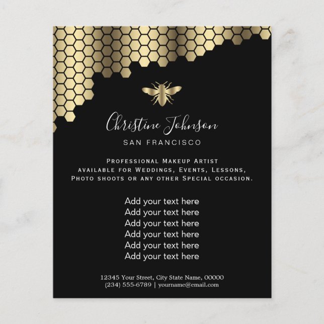 bee honeycomb on black background flyer (Front)