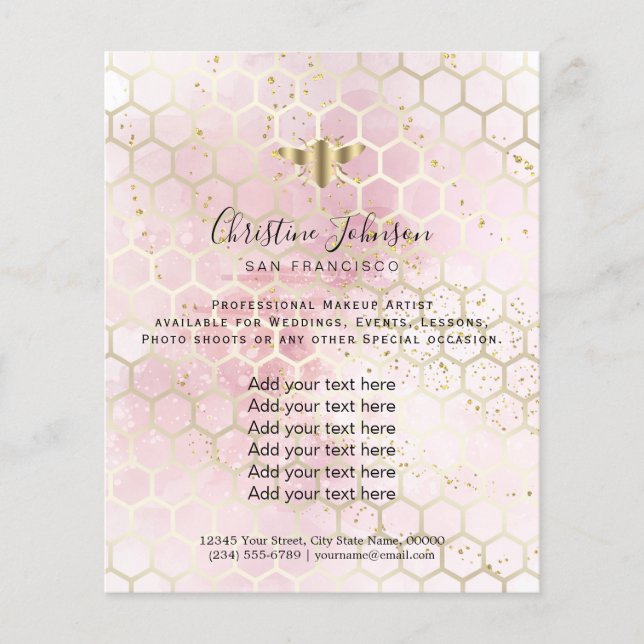 bee honeycomb on pink red watercolor flyer (Front)