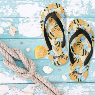 Bee & Honeycomb Pattern Custom Kid's Flip Flops