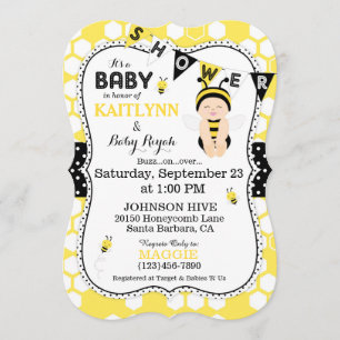 Bee Honeycomb Polka Dot Print Baby Shower Invites