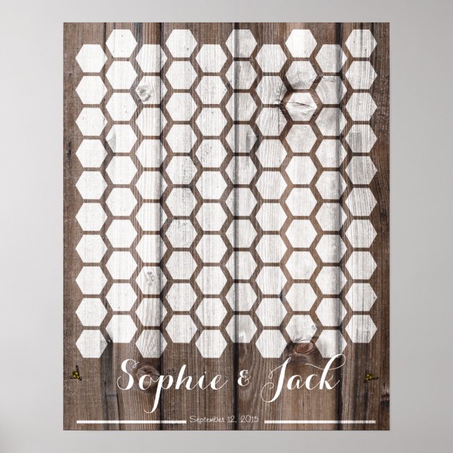bee honeycomb signature wedding guest book wood (Front)