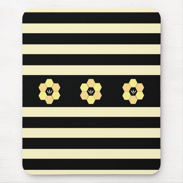 Bee Honeycombs on Striped Mouse Mat (Front)