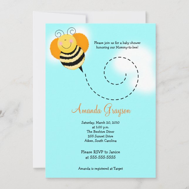 Bee Hop Bumble Bee Baby Shower #2 Invitation 5x7 (Front)