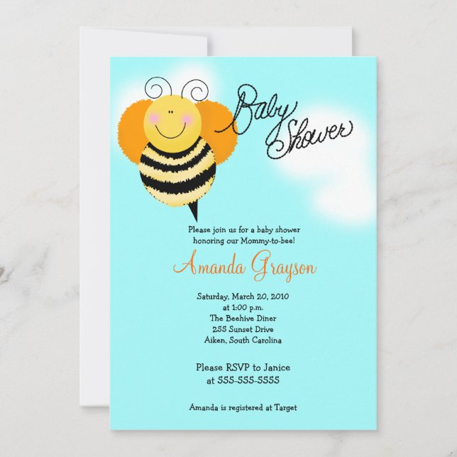 Bee Hop Bumble Bee Baby Shower Invitation 5x7 (Front)