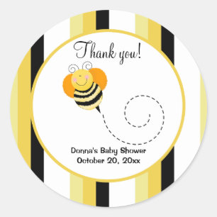 Bee Hop Bumble Bee Round Favour Sticker - Striped